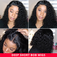 Perruques Courtes Bob Ondulées Pas Chères en Cheveux Humains, Perruque Lace Frontale Brésilienne Bouclée Sans Colle HD pour Femmes Noires