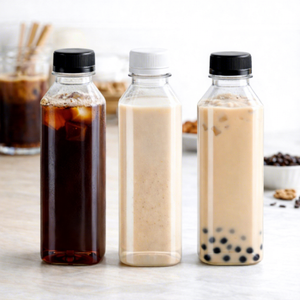 Botella Cuadrada de 320 ml de Alta Calidad con Tapa de Rosca para Té de Burbujas y Smoothies, PET de Grado Alimenticio, OEM ODM BC320-1617 - Product Image 1
