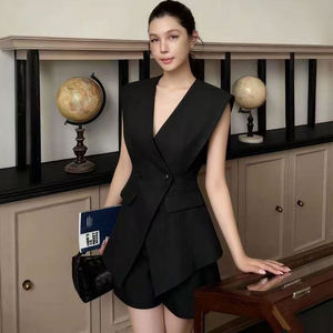 Conjunto de 2 piezas de top sin mangas y pantalones cortos para mujer, estilo casual profesional - Product Image 4