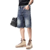 Jeans décontractés pour hommes à la mode de rue jambe large demi-pantalon bas court design baggy