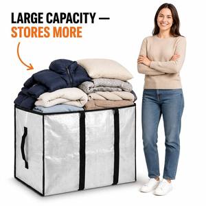 Large PE Woven <strong>Storage</strong> <strong>Bag</strong> Waterproof, Heavy-Duty Zipper <strong>Clothes</strong> Blanket Organizer for Moving Dorm Seasonal, OEM Custom - Product Image 3