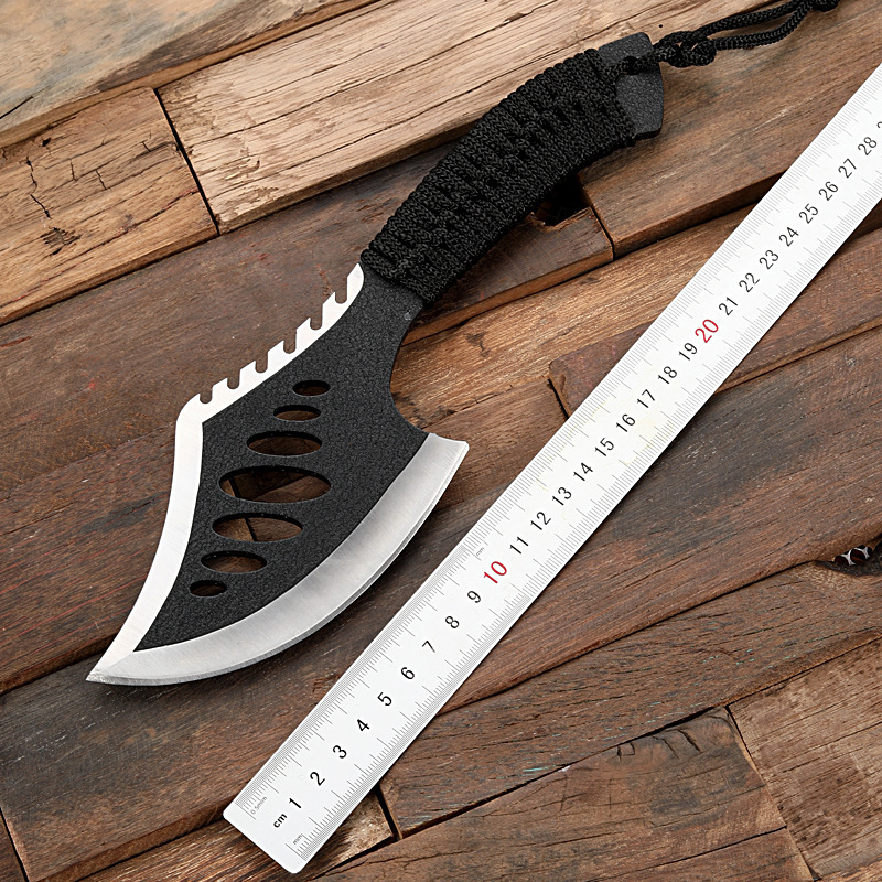 Serrated spine matt black Multifunctional axe with paracord handle  survival axe camping tactical axe