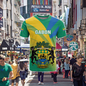 Camiseta Exclusiva para <span class=keywords><strong>Hombre</strong></span> de Gabón con Estampado del Escudo Nacional y Patrón <span class=keywords><strong>Tribal</strong></span>, 100% Poliéster, para el Día de la Independencia - Product Image 5