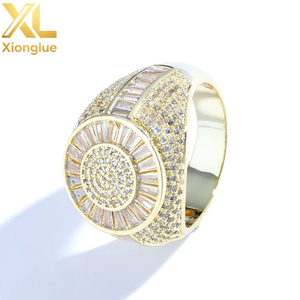 Anillo de Hombre de Alta Gama, Estilo Hip-Hop, Chapado en Oro de 18K con Circonita Cúbica Redonda, Venta al Por Mayor, Estilo Europeo y Americano - Product Image 1