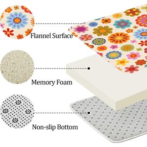 DeeCabin Retro 70s Vintage 3pcs Tapis de bain Set 17x29 Inch Antidérapant Sunflower Flora Colorful Cute Bathroom Rug - Product Image 4