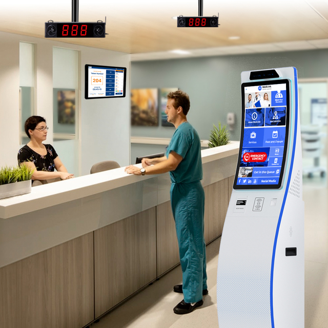 Custom Color Design 23.6/32'' Capacitive Touch Display Screen Kiosk with Speaker Queue Management Kiosk for Government Hall