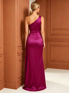 Nuovo Abito <span class=keywords><strong>Lungo</strong></span> Estivo Traspirante con Design a Vita Naturale e <span class=keywords><strong>Spacco</strong></span> <span class=keywords><strong>Laterale</strong></span>, Stile Elegante Monospalla per Banchetti e Feste - Product Image 2