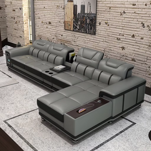 Muebles de Sala de Estar Económicos 2023, Sofás Seccionales en Forma de L, Juego de Sofás de Cuero con Mesa Funcional Personalizable - Product Image 1