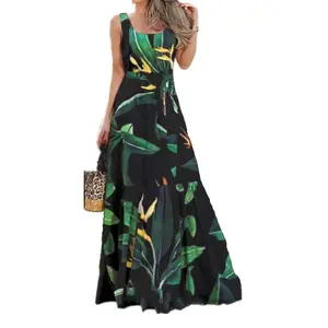 2024 moda zarif Vintage kadınlar çiçek baskılı yüksek kalite Maxi saten tatlı elbise