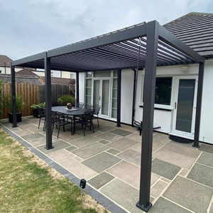 Ombrage <span class=keywords><strong>de</strong></span> tente pergola gris foncé pour l'extérieur avec persienne et rideaux muraux latéraux/<span class=keywords><strong>moteur</strong></span>/lumières led - Product Image 1