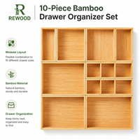 Lot de 9 boîtes de rangement en bambou pour cuisine, maquillage, bureau, thé, couverts, ustensiles et vaisselle