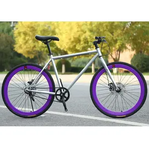 Bicicleta de una sola velocidad colorida OEM acero Fixie Gear bicicletas 24/26 pulgadas freno de disco 700C bicicleta clásica de piñón fijo