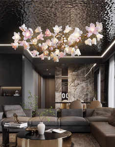 Lampu Chandelier Keramik LED Bunga Ginkgo Pink untuk Dekorasi Interior Rumah Villa Ruang Tamu Ruang Makan Gaya Natural - Product Image 2
