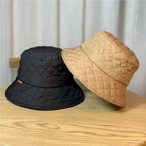 Nouveau Logo Personnalisé Couleur Unie Motif Femmes Mélange de Coton Réversible Chaud Rayé Damier Chapeau De Pêche Seau Chapeaux