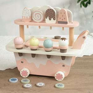 Wooden Ice Cream Cart for Kids Toddler Pull-Along Pretend Stand Children Role Play Ice-Lolly Toy Trolley - Product Image 2