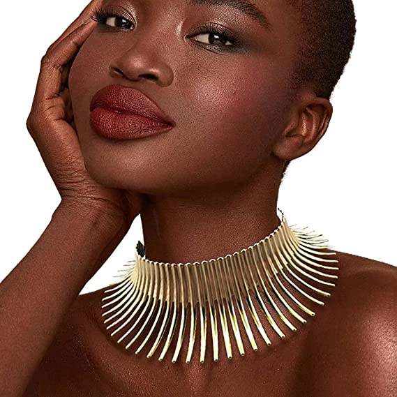 Tribal African Collar Choker Necklace Gold Hyperbole Statement Necklace Bib  Chunky Necklaces for Women