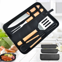 Vente chaude Ensemble d'ustensiles de barbecue en acier inoxydable 2/3/4 pièces pour grillades en plein air avec étui - Spatule, pinces, fourchette, couteau pour le camping