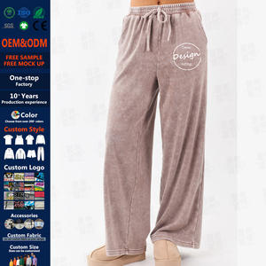 Vente en gros de pantalon de survêtement en coton éponge délavé à l'acide pour femmes broderie unie pantalon de jogging décontracté et lourd pour femmes - Product Image 1