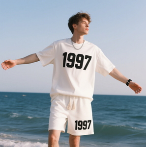 230 GSM Thể Thao Giản Dị Hai Mảnh Mùa Hè Thiết Lập Ngắn Tay Áo Dệt Kim Polyester In T-Shirt Thiết Lập Nổi Mô Hình Quần Short Thoáng Khí - Product Image 5