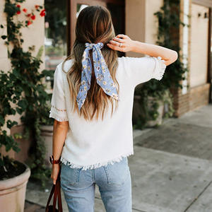 Bedruckter Langer Schmaler Schal Personalisiertes Design Günstiger Haargummi Grün-Gelb Mädchen Pferdeschwanzhalter Elastisches Haarband - Product Image 2