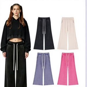 <span class=keywords><strong>Pantaloni</strong></span> da <span class=keywords><strong>donna</strong></span> streetwear in cotone prelavato da 400g, a gamba larga, vestibilità ampia, vita alta, per l'autunno - Product Image 1
