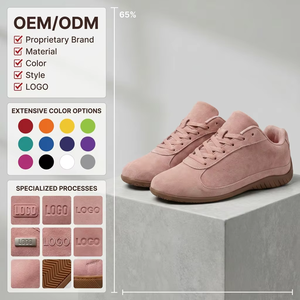 Zapatillas de moda rosa empolvado de tendencia viral, estilo limpio, de ante, para caminar, de caña baja, para el día a día, estilo europeo - Product Image 1