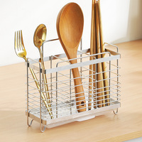 Support de rangement mural ou de comptoir en métal ventilé et durable pour couverts, baguettes et fourchettes, avec égouttoir intégré pour cuisine domestique