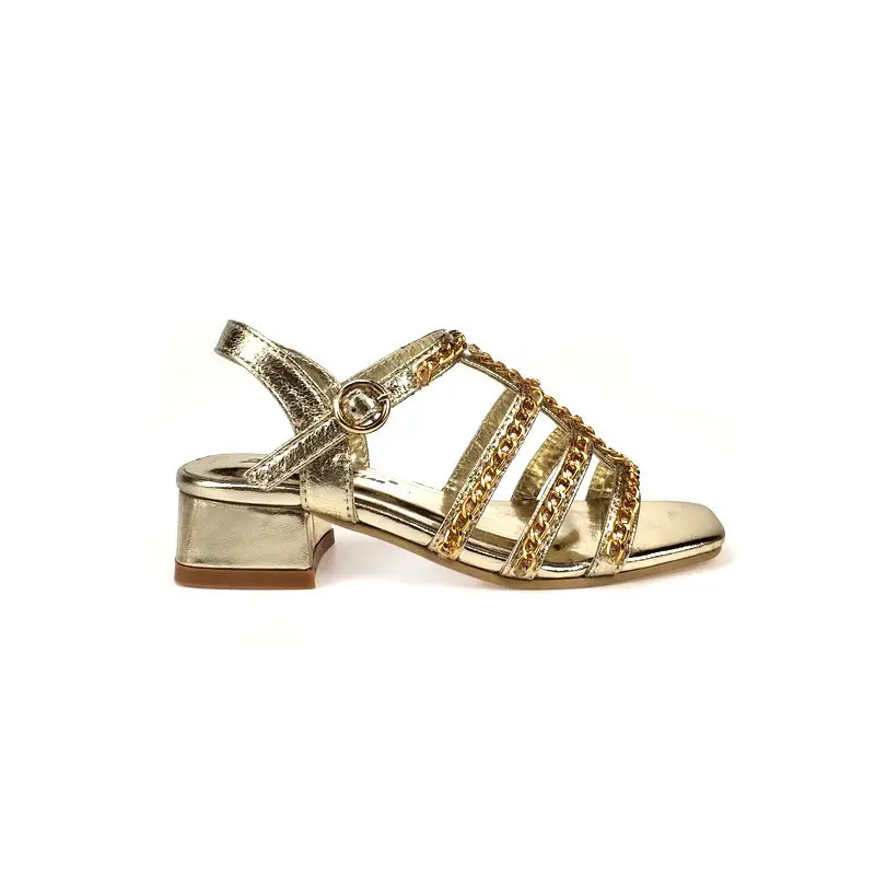 Children's Sandals gold and silver metal decoration gladiator block high heel shoes for girls