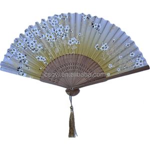 Abanicos plegables florales de mano para mujer, bambú de seda pintado con borlas, decoración de boda plegable ahuecada y regalo - Product Image 2