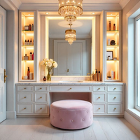 Table de maquillage de luxe sur mesure avec miroir LED, meuble de rangement moderne pour chambre à coucher