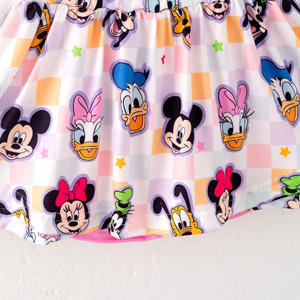 बच्चों को बाल लड़कियों के ग्रीष्मकालीन चरित्र प्रिंट आस्तीन के साथ स्कर्ट सेट स्ट्रेची नरम पोशाक - Product Image 2