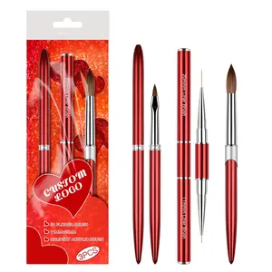 Tiktok Most Popular Dark Red Metal Handle Professional 100% Kolinsky Sable Nail Brush 3d Nail Art Brush Set Best Quality #2-#24