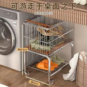 Retro Style Trolley <b>Laundry</b> Basket Double Layered Storage Removable Portable For Bathroom Use Rectangle <b>Standing</b> Type Eco - Product Image 2