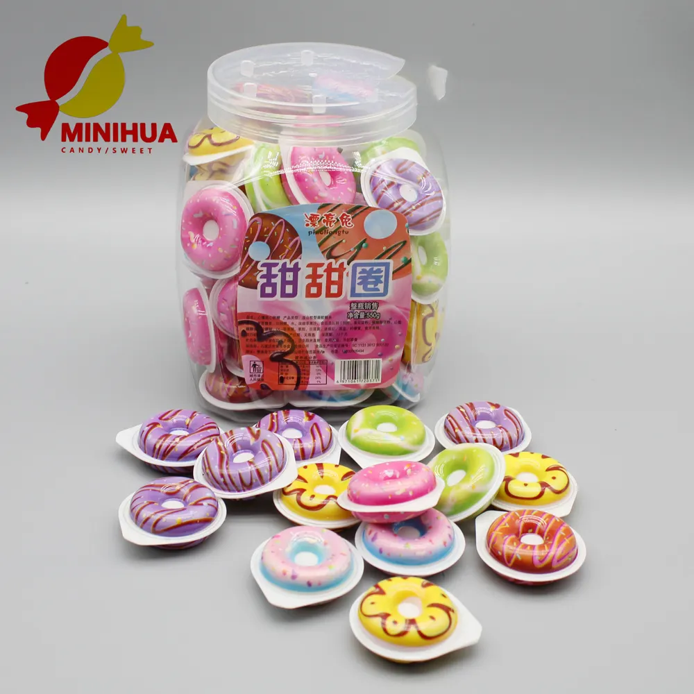Colorful Donut-Shaped HALAL Gummy Jelly Snacks 3D Soft Confectionery with Bottle Packaging OEM for Sale