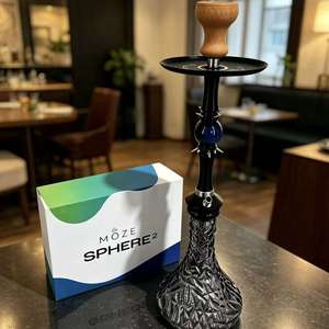 Set de Hookah Moderno con Base de Vidrio, Vástago de Metal, Cazoleta de Madera, Color Negro y Azul, Pipa de Agua para Salón, Caja de Regalo - Product Image 4