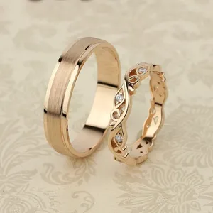 Gold Wedding Bands Set Couple Rings Unique Solid 14k Gold Wedding Jewelry