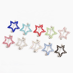 Anillos de pezón de estrella de cinco puntas de acero inoxidable al por mayor, joyería para <span class=keywords><strong>piercing</strong></span> de cuerpo humano, protectores de pezón de cristal hechos a medida - Product Image 1