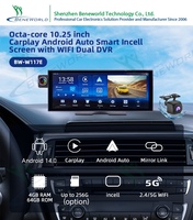 Lecteur multimédia portable pour voiture avec écran tactile IPS de 10,25 pouces, Android 15, CarPlay sans fil et Android Auto, caméra embarquée, fourniture d'usine