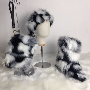 Wholesale high quality women fall winter red white fur set boots and purse headbands - Product Image 4