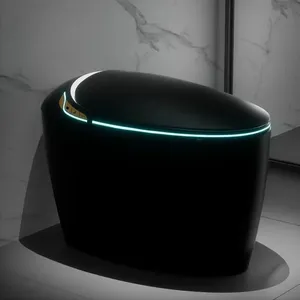 Asiento de inodoro inteligente de lujo con bidé, diseño moderno alargado en forma de huevo, apertura automática, doble descarga, asiento calefactable ajustable, agua caliente, plástico - Product Image 1