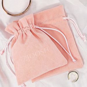 Custom Printed Logo Luxury Velvet Jewelry <b>Drawstring</b> Bag Pink Color Velvet Jewelry Packaging <b>Pouches</b> for Promotion - Product Image 3