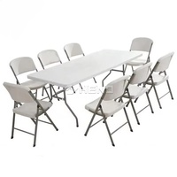 Tables et chaises pliantes en plastique HDPE de 6 pieds, blanches, portables, pour événements, location extérieure, vente en gros à prix réduit
