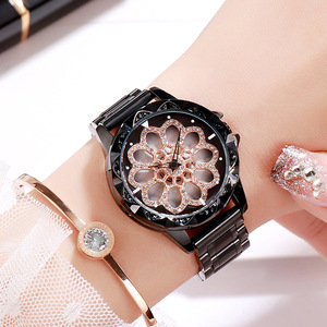 Reloj de mujer de alta gama con diseño giratorio, correa de acero resistente al agua con diamantes incrustados - Product Image 5