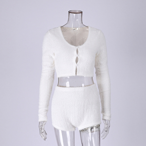 QINSI 2026 Nuovo Set <span class=keywords><strong>Pigiama</strong></span> in <span class=keywords><strong>Pile</strong></span> a Due Pezzi per <span class=keywords><strong>Donna</strong></span>, Top Corto <span class=keywords><strong>con</strong></span> <span class=keywords><strong>Bottoni</strong></span> e Mini Shorts, Abbigliamento da Notte Invernale - Product Image 4