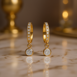 Pendientes de Aro E931 en Oro con Engaste de Diamantes, Clásicos para Uso Diario, Elegantes Pendientes Colgantes para Mujer - Product Image 2