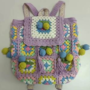Women <b>Ladies</b> <b>Backpack</b> Cute Handmade Crochet 16oz Cotton Canvas Bag Beach Travel Shoulder Bag - Product Image 1