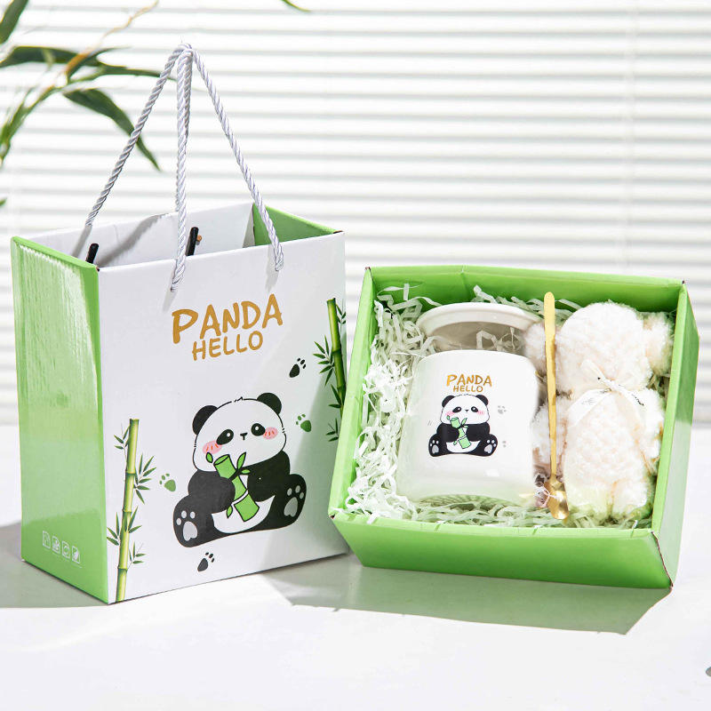 New Style HANTANG Ceramic Tumbler Gift Box Towel Cute Panda Set Coffee Mug 301-400ml HTGT-Coffee Mug-107 High Quality Wedding
