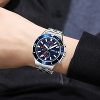 Reloj Deportivo Cronógrafo para Hombre, de Lujo, Resistente al Agua, con Cristal, Esfera con Agujas, Multifunción, Luminoso, con Tres Esferas, de Cuarzo y Acero Inoxidable