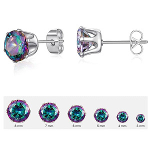 <b>Stud</b> <b>Earrings</b> <b>Black</b> Zircon Claw Setting Stainless Steel Ball Shape Gift Jewelry 0.8x11mm Various Sizes - Product Image 5