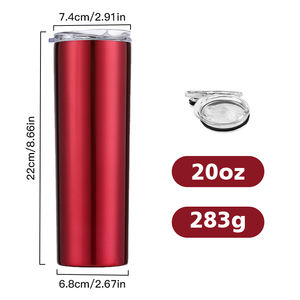 Gobelet isotherme fin de 20 oz avec finition peinture pulvérisée personnalisée, sans BPA et sans danger pour les aliments, double paroi en acier inoxydable, couvercle coulissant pratique avec paille - Product Image 3